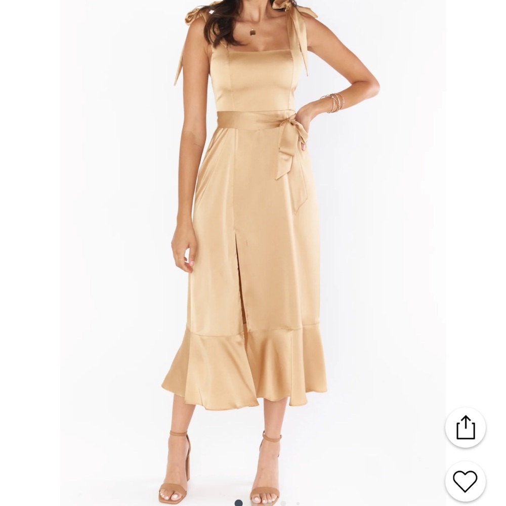 Satin Tie-Shoulder Midi Dress Champagne